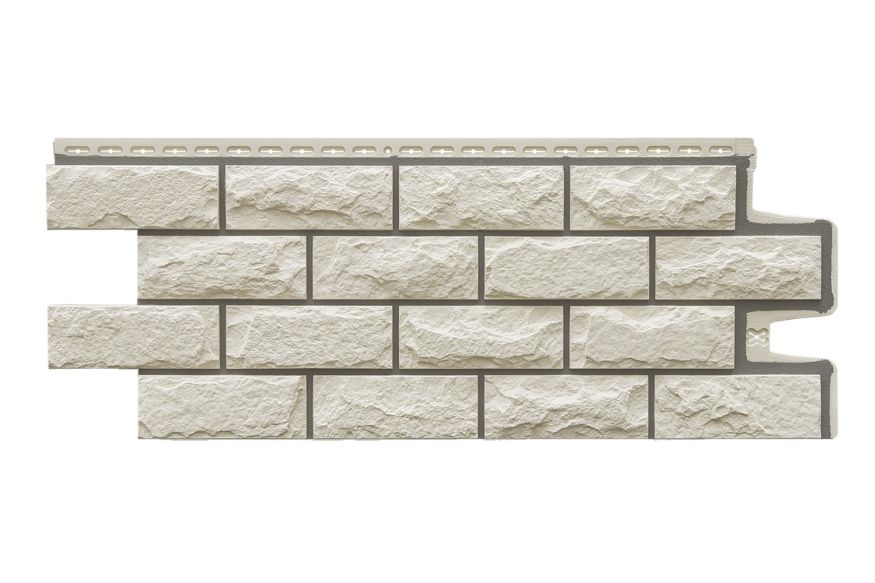 Фасадные панели Grand Line, Колотый камень Design, Молочный (шов RAL 7006) купить в Новосибирске