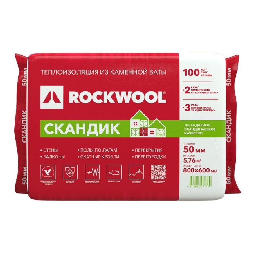 Утеплитель Лайт Баттс Скандик 50х600х800 Rockwool купить в Новосибирске